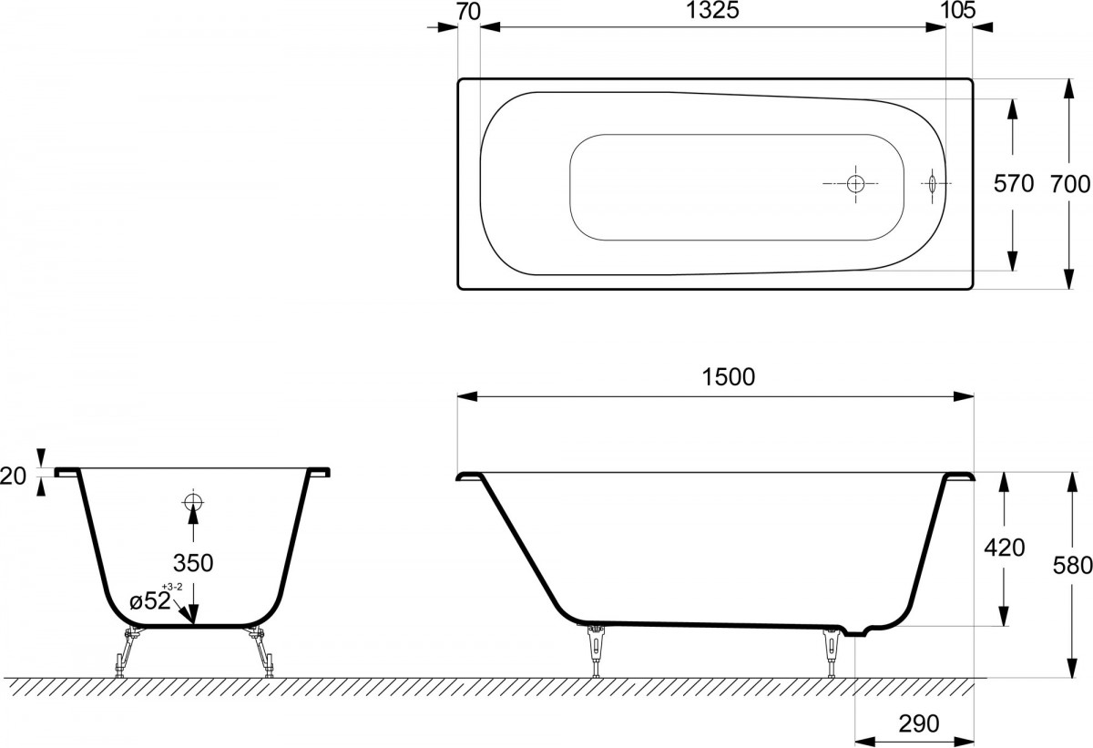 Чугунная ванна Vinsent Veron Concept 165x70 с ножками Чугунная ванна Vinsent Veron Concept 165x70 с ножками