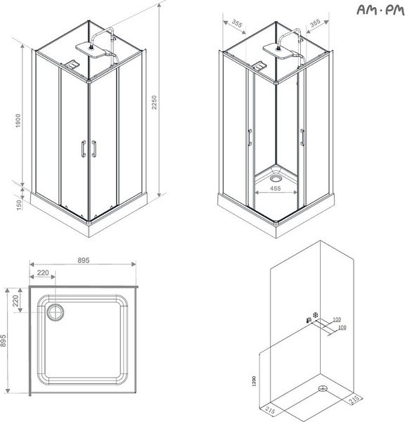 Душевая кабина AM.PM Above 90x90 W9XC-403-9090BT (черный матовый/прозрачное стекло) Душевая кабина AM.PM Above 90x90 W9XC-403-9090BT (черный матовый/прозрачное стекло)