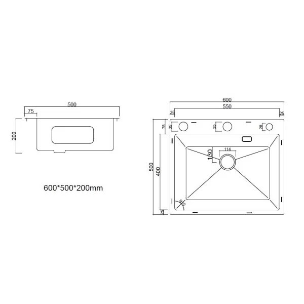 Мойка кухонная Arfeka ECO AR 600*500 POP-UP+CL G+DS BLACK Мойка кухонная Arfeka ECO AR 600*500 POP-UP+CL G+DS BLACK