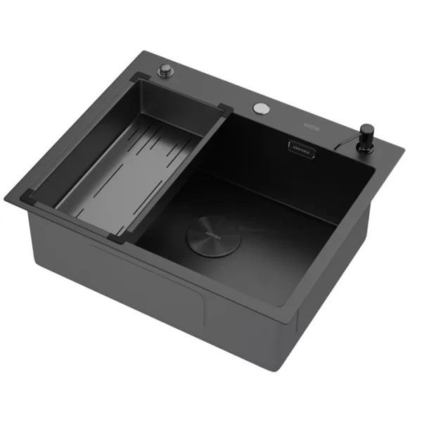Мойка кухонная Arfeka ECO AR 600*500 POP-UP+CL G+DS BLACK Мойка кухонная Arfeka ECO AR 600*500 POP-UP+CL G+DS BLACK