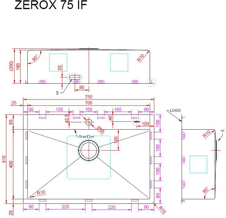Мойка кухонная Zorg ZEROX 75 IF STEEL 75x51 матовая нержавеющая сталь Мойка кухонная Zorg ZEROX 75 IF STEEL 75x51 матовая нержавеющая сталь