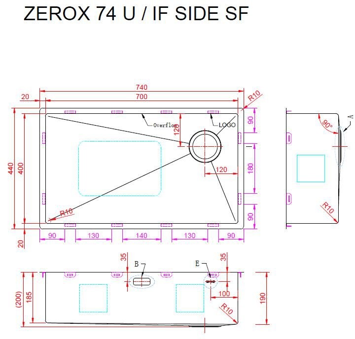 Мойка кухонная Zorg ZEROX 74 U / IF SIDE SF ZURINOX PVD GUNBLACK 74x44 матовая оружейная сталь Мойка кухонная Zorg ZEROX 74 U / IF SIDE SF ZURINOX PVD GUNBLACK 74x44 матовая оружейная сталь
