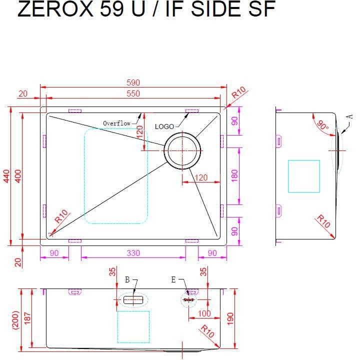 Мойка кухонная Zorg ZEROX 59 U / IF SIDE SF PVD GOLD 59x44 матовое золото Мойка кухонная Zorg ZEROX 59 U / IF SIDE SF PVD GOLD 59x44 матовое золото