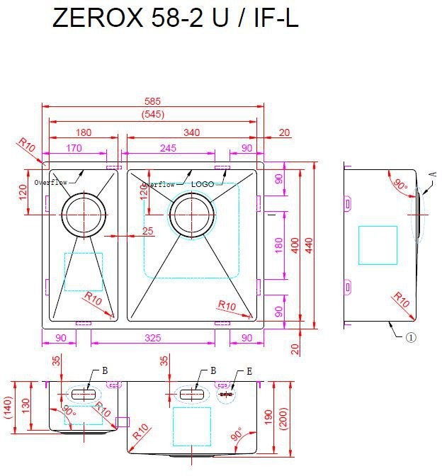Мойка кухонная Zorg ZEROX 58-2 U / IF-L STEEL 58,5x44 матовая нержавеющая сталь Мойка кухонная Zorg ZEROX 58-2 U / IF-L STEEL 58,5x44 матовая нержавеющая сталь