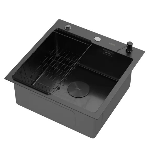 Мойка кухонная Arfeka ECO AR 500*500 POP-UP+CL F+DS BLACK DECOR VOLCANIC Мойка кухонная Arfeka ECO AR 500*500 POP-UP+CL F+DS BLACK DECOR VOLCANIC