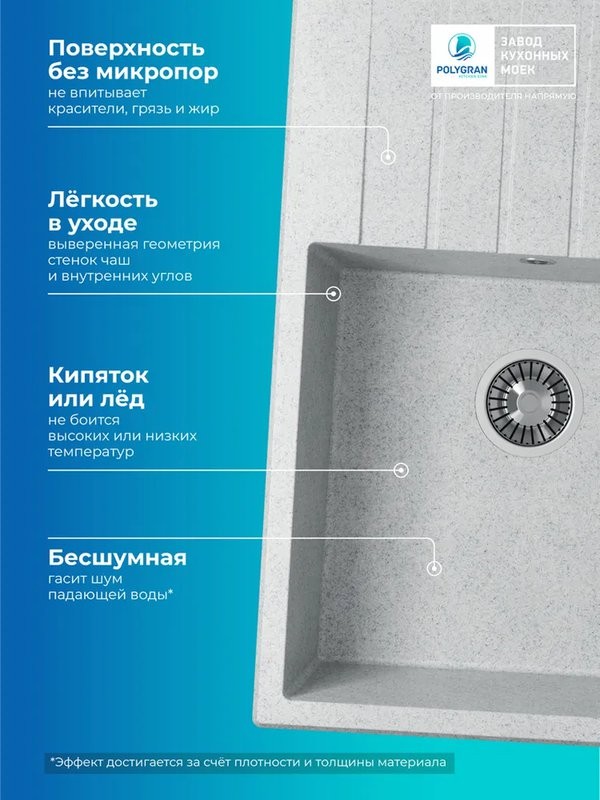 Мойка кухонная Polygran DEKA 780 78x50 светло-серый Мойка кухонная Polygran DEKA 780 78x50 светло-серый