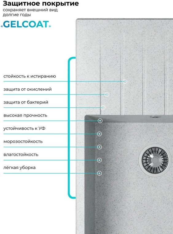 Мойка кухонная Polygran DEKA 780 78x50 светло-серый Мойка кухонная Polygran DEKA 780 78x50 светло-серый
