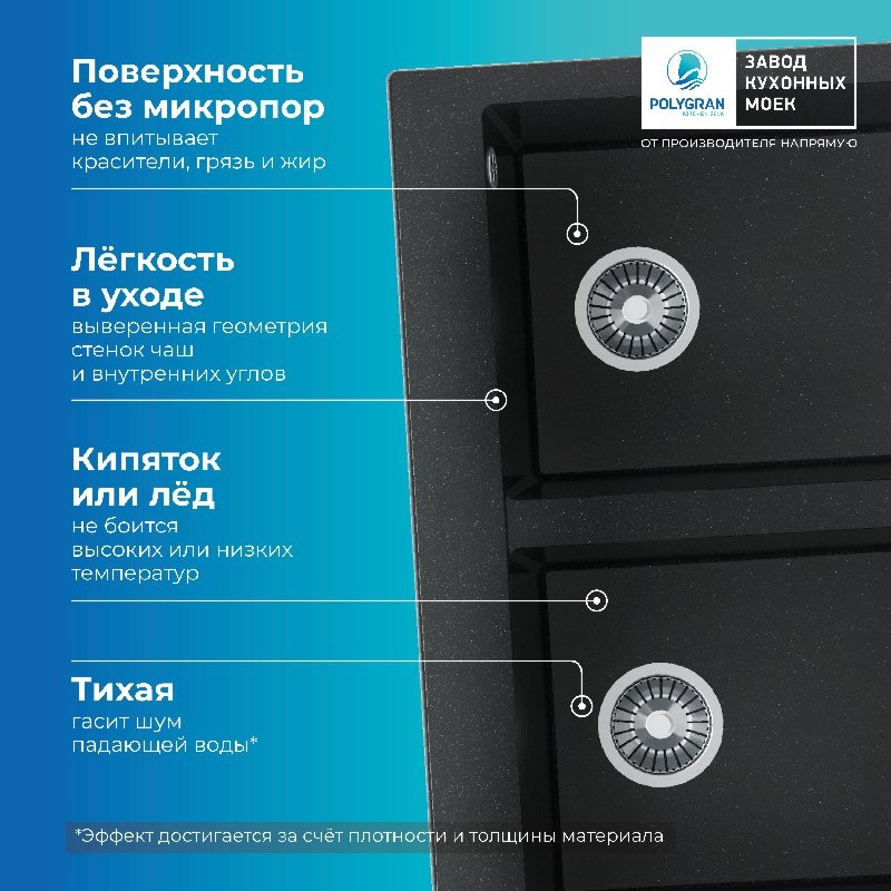 Мойка кухонная Polygran Brig 790 79x50 черный металлик Мойка кухонная Polygran Brig 790 79x50 черный металлик