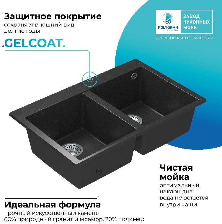 Мойка кухонная Polygran Brig 790 79x50 черный Мойка кухонная Polygran Brig 790 79x50 черный