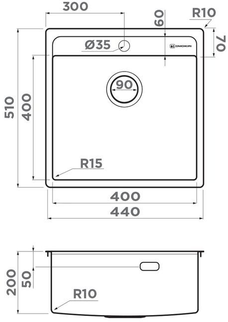 Мойка кухонная Omoikiri Daisen 44-IN 4993179 44x51 нержавеющая сталь Мойка кухонная Omoikiri Daisen 44-IN 4993179 44x51 нержавеющая сталь