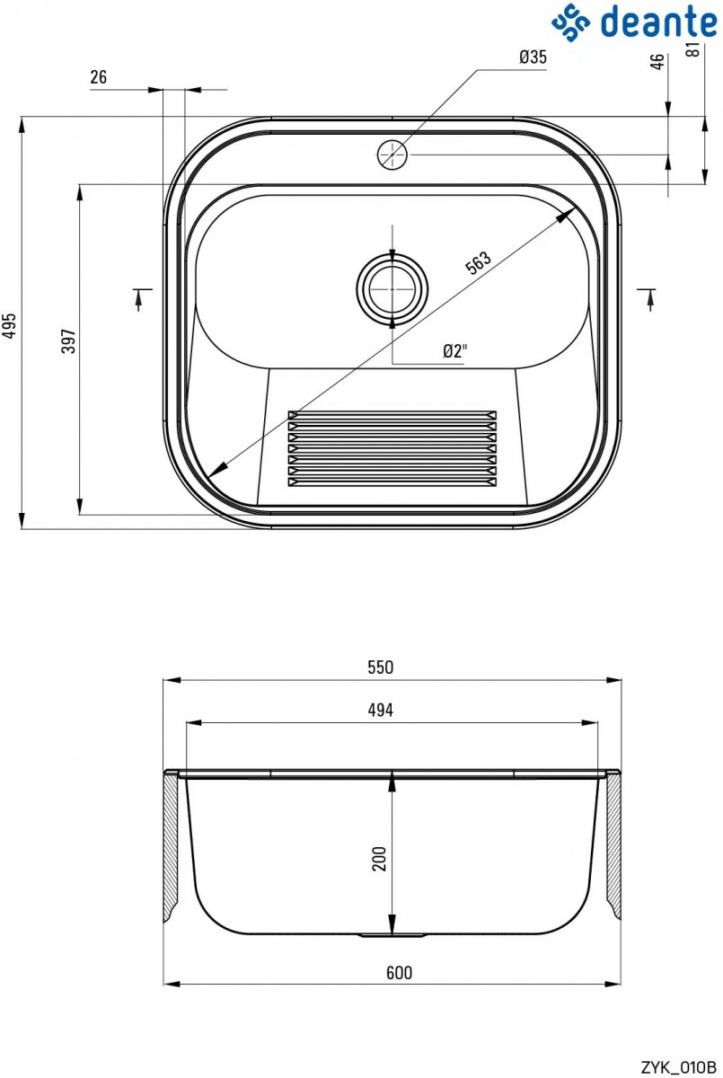Мойка кухонная Deante ZYK_010B 60x49,5 с сифоном, сатин Мойка кухонная Deante ZYK_010B 60x49,5 с сифоном, сатин