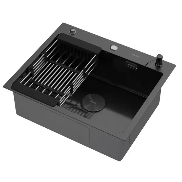 Мойка кухонная Arfeka ECO AR 600*500 POP-UP+CL+DS BLACK DECOR MILLET Мойка кухонная Arfeka ECO AR 600*500 POP-UP+CL+DS BLACK DECOR MILLET