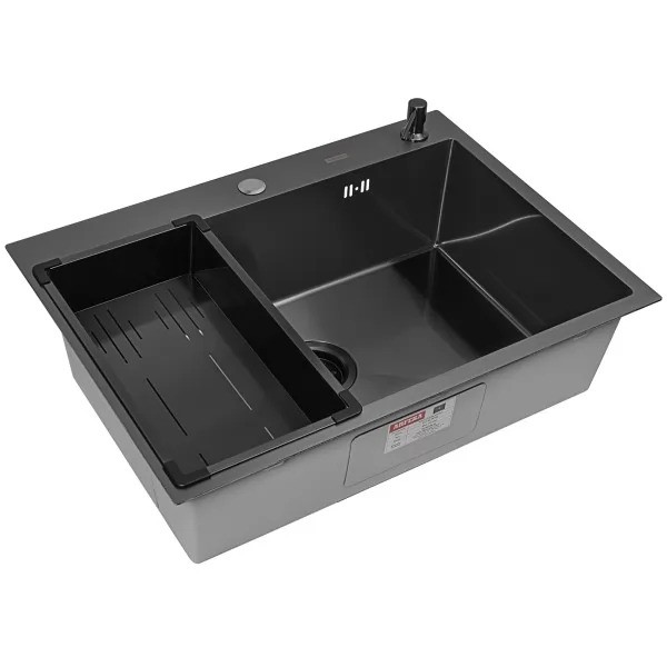 Мойка кухонная Arfeka ECO AR 700*500, коландер G, дозатор BLACK Мойка кухонная Arfeka ECO AR 700*500, коландер G, дозатор BLACK