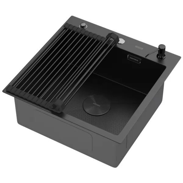 Мойка кухонная Arfeka ECO AR 500*500 POP-UP+RM+DS BLACK DECOR Мойка кухонная Arfeka ECO AR 500*500 POP-UP+RM+DS BLACK DECOR