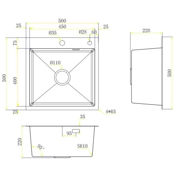 Мойка кухонная BLANTEK LS-5050H Honeycomb текстура нержавеющая сталь Мойка кухонная BLANTEK LS-5050H Honeycomb текстура нержавеющая сталь