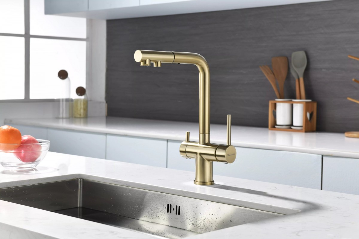 Смеситель для кухни Paulmark SERPENTINE Se213222-LG с подключением для фильтра светлое золото Смеситель для кухни Paulmark SERPENTINE Se213222-LG с подключением для фильтра светлое золото