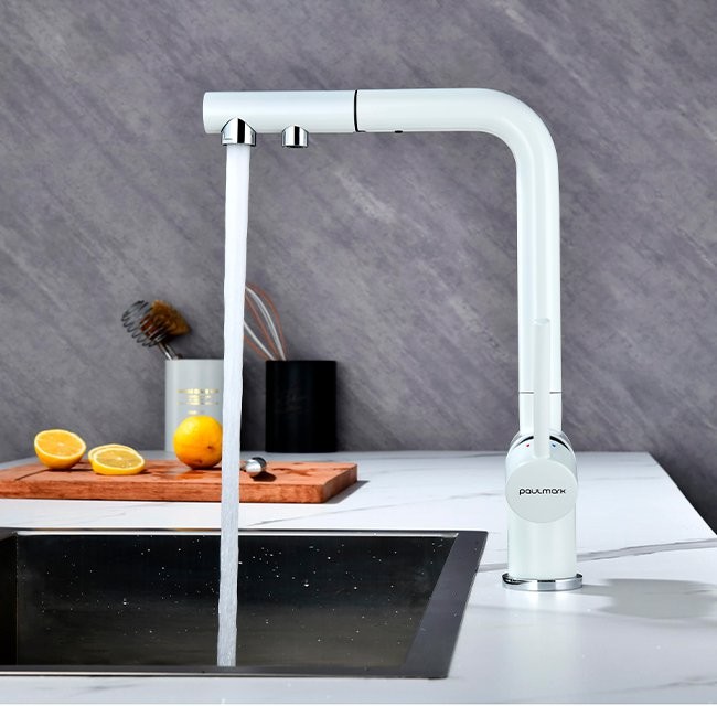 Смеситель для кухни PAULMARK Serpentine Se213222-WH белый матовый Смеситель для кухни PAULMARK Serpentine Se213222-WH белый матовый
