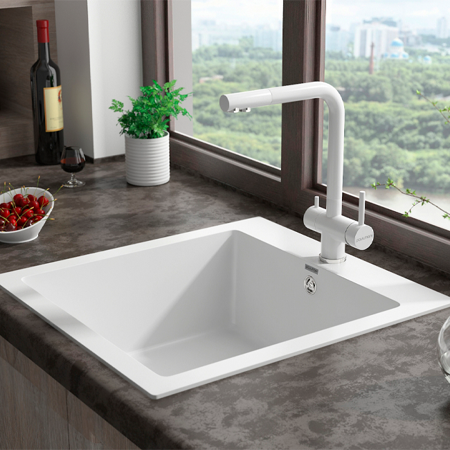 Смеситель для кухни PAULMARK Skalen Sk213020-431 с подключением для фильтра белый металлик Смеситель для кухни PAULMARK Skalen Sk213020-431 с подключением для фильтра белый металлик