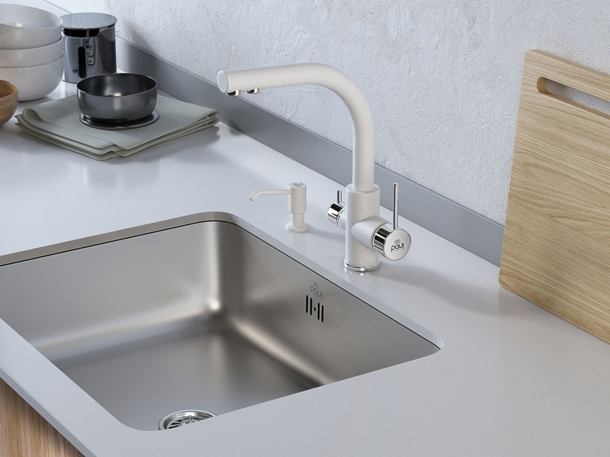 Смеситель для кухни PAULMARK Essen Es213011-431 белый матовый Смеситель для кухни PAULMARK Essen Es213011-431 белый матовый