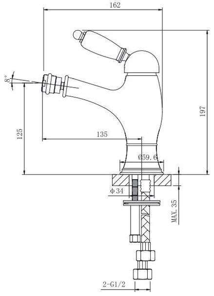 Смеситель для биде Caprigo Adria-uno 02-533-VOT с донным клапаном, бронза/белый Смеситель для биде Caprigo Adria-uno 02-533-VOT с донным клапаном, бронза/белый