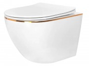 Унитаз подвесной Rea Carlo Mini RIMLESS Flat Gold Edge C1222 Унитаз подвесной Rea Carlo Mini RIMLESS Flat Gold Edge C1222