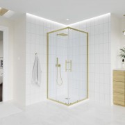 Душевой уголок Veconi Evo 300 G 90x90 прозрачные стекла / профиль брашированное золото Душевой уголок Veconi Evo 300 G 90x90 прозрачные стекла / профиль брашированное золото