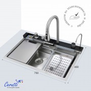 Мойка кухонная CeruttiSpa Gloria Nano Embos CT11888 75x46 матовый хром