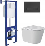 Комплект инсталляции Berges Atom Line с клавишей смыва SoftTouch черный и унитазом VITA Rimless с сиденьем Duroplast Комплект инсталляции Berges Atom Line с клавишей смыва SoftTouch черный и унитазом VITA Rimless с сиденьем Duroplast