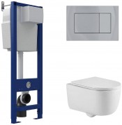 Комплект инсталляции Berges ATOM 410 с клавишей смыва Atom глянцевый хром и унитазом Tornas Rimless 53