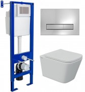 Комплект инсталляции Berges Атом 410 с клавишей Атом Line глянцевый хром и унитазом FLOE S Rimless 51 см