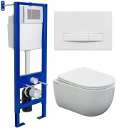 Комплект инсталляции Berges Атом 410 с клавишей Атом Line белая и унитазом VENTAS Rimless 49 с клавишей смыва Ventas Slim SO