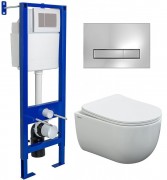 Комплект инсталляции Berges Атом 410 с клавишей Атом Line глянцевый хром и унитазом VENTAS Rimless 49 с клавишей смыва Ventas Slim SO