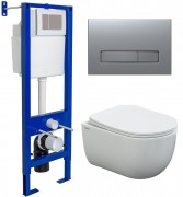 Комплект инсталляции Berges Атом 410 с клавишей Атом Line матовый хром и унитазом VENTAS Rimless 49 с клавишей смыва Ventas Slim SO