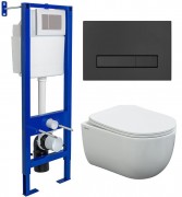 Комплект инсталляции Berges Атом 410 с клавишей Атом Line черный Soft Touch и унитазом VENTAS Rimless 49 с клавишей смыва Ventas Slim SO