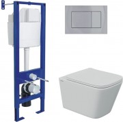 Комплект унитаз Berges FLOE S Rimless + инсталляция Berges Atom + сидение дюропласт Floe S Slim SO + клавиша смыва хром