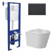 Комплект унитаз Berges VITA Rimless + инсталляция Berges Atom + сидение дюропласт + клавиша смыва Soft Touch черная