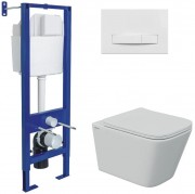 Комплект унитаз Berges FLOE S Rimless + инсталляция Berges Atom Line + клавиша смыва белая