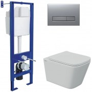 Комплект унитаз Berges FLOE S Rimless + инсталляция Berges Atom Line + клавиша смыва матовый хром