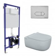 Комплект инсталляции Berges NOVUM 525 с подвесным унитазом EGO XL Rimless + сиденье дюропласт Toma Slim SO + клавиша смыва D3, глянцевый хром