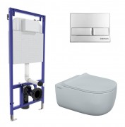Комплект инсталляции Berges NOVUM 525 с подвесным унитазом EGO XL Rimless + сиденье дюропласт Toma Slim SO + клавиша смыва L3, глянцевый хром