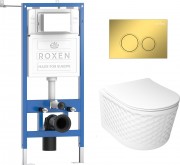 Комплект инсталляция Roxen StounFix Dual Fresh 6 в 1 979013 с унитазом Vine Tornado и клавишей смыва Santi 410260G золото