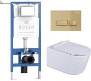 Комплект инсталляция Roxen StounFix Dual Fresh 6 в 1 979006 с унитазом Vine Tornado и клавишей смыва Caspia 410280GB брашированное золото Комплект инсталляция Roxen StounFix Dual Fresh 6 в 1 979006 с унитазом Vine Tornado и клавишей смыва Caspia 410280GB брашированное золото
