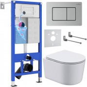 Комплект инсталляция Roxen StounFix Dual Fresh 6 в 1 968486 с унитазом Simple Compact 530120-01 и клавшей смыва Steel 420280S сатин