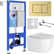 Комплект инсталляция Roxen StounFix Dual Fresh 6 в 1 968483 с унитазом Vortex 530160-01 и клавишей смыва Steel 420280GB брашированное золото