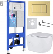 Комплект инсталляция Roxen StounFix Dual Fresh 6 в 1 968478 с унитазом Porto 530155-01 и клавишей смыва Steel 420280GB брашированное золото