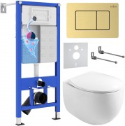 Комплект инсталляция Roxen StounFix Dual Fresh 6 в 1 968475 с унитазом EGG 530170-01 и клавишей смыва Steel 420280GB брашированное золото