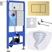 ККомпКомплект инсталляция Roxen StounFix Dual Fresh 6 в 1 968463 с унитазом Antares Tornado 530205-01 и клавишей смыва Steel 420280GB брашированное золото