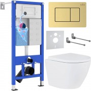 Комплект инсталляция Roxen StounFix Dual Fresh 6 в 1 968454 с унитазом Antares 530185-02 и клавишей смыва Steel 420280GB брашированное золото