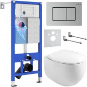 Комплект инсталляция Roxen StounFix Dual Fresh 6 в 1 968442 с унитазом EGG 530170-01 и клавишей смыва Steel 420280S сатин