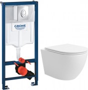 Унитаз подвесной с инсталляцией Lauter Vortex 2110830 + GROHE Rapid SL 38721001 с кнопкой (овальная, хром)